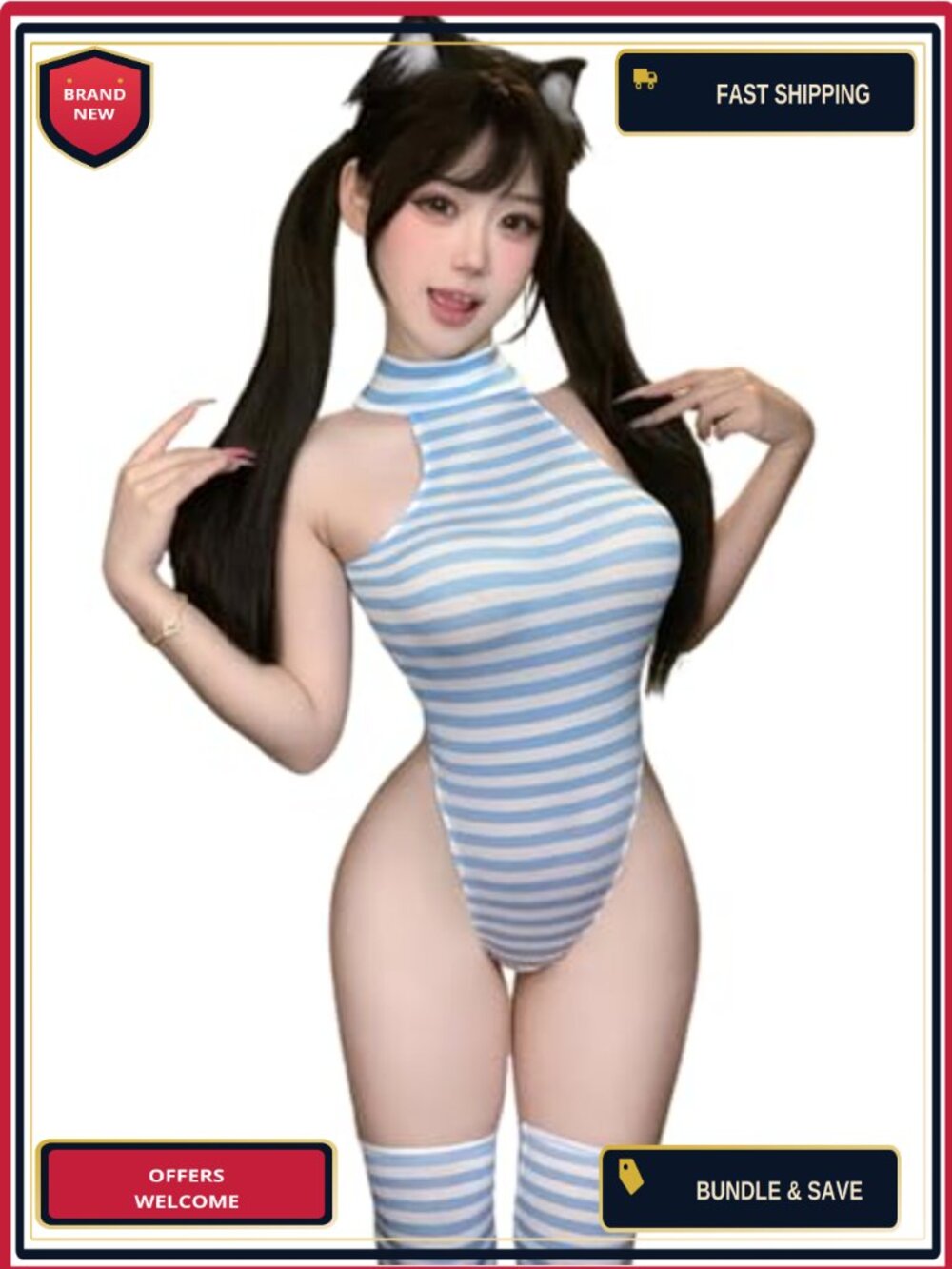 Cosplay Anime Jumpsuit Ice Silk One Piece Lingerie Set with Socks